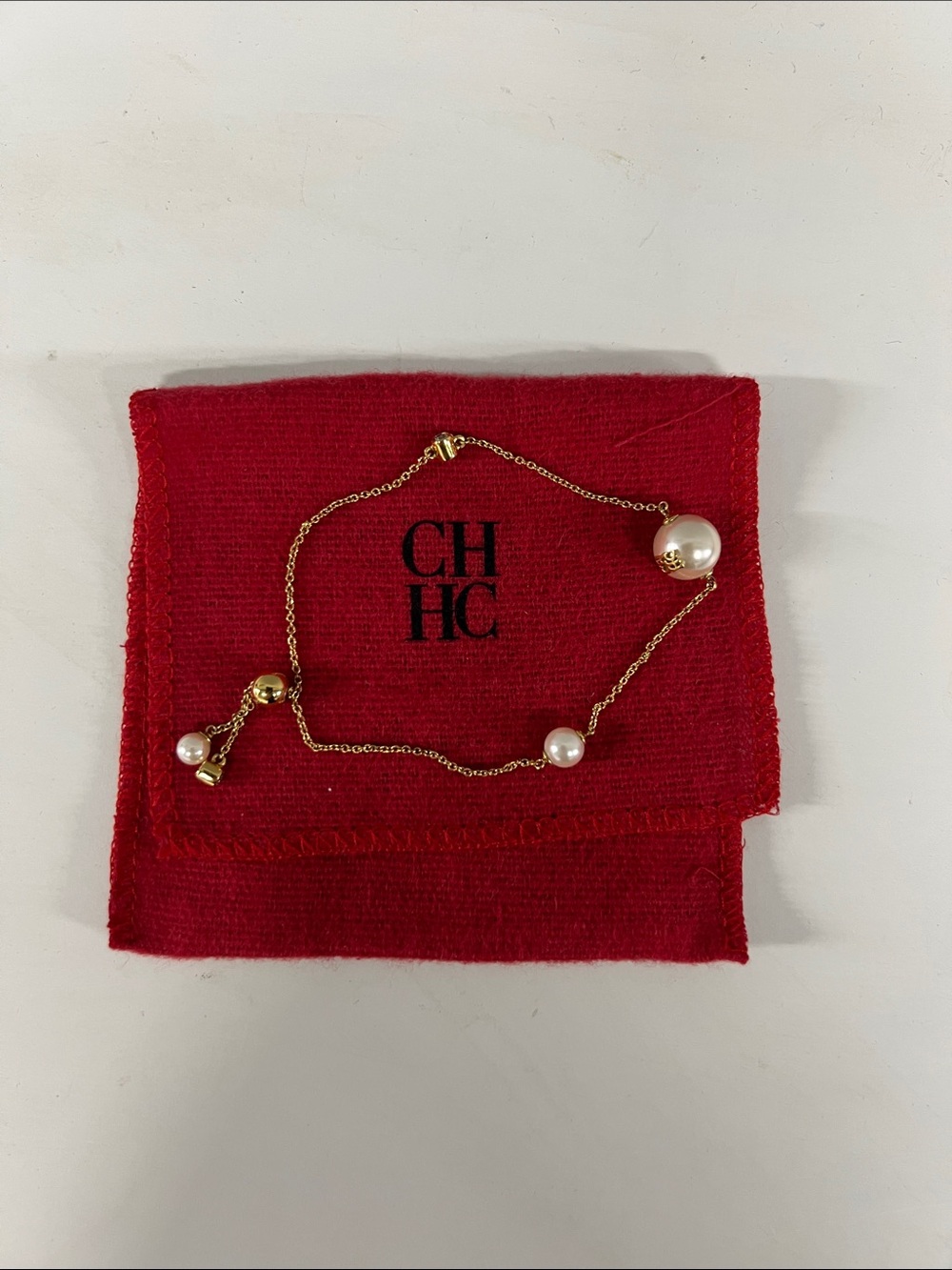 Carolina Herrera Gold Pearl Chain Bracelet